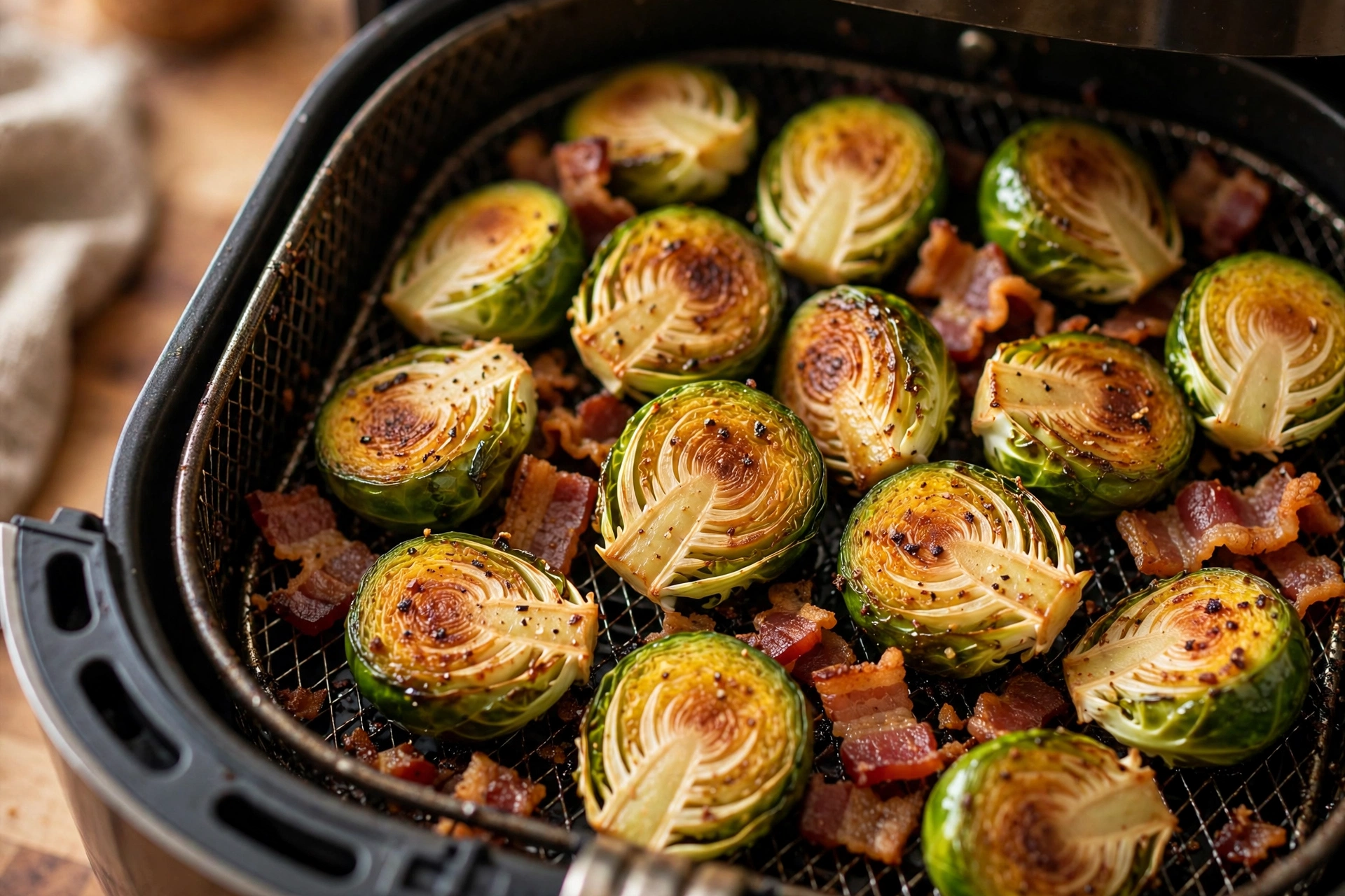 Air Fryer Brussels Sprouts with Bacon (Crispy & Caramelized)