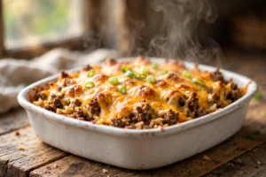 Cheesy Ground Beef and Rice Casserole