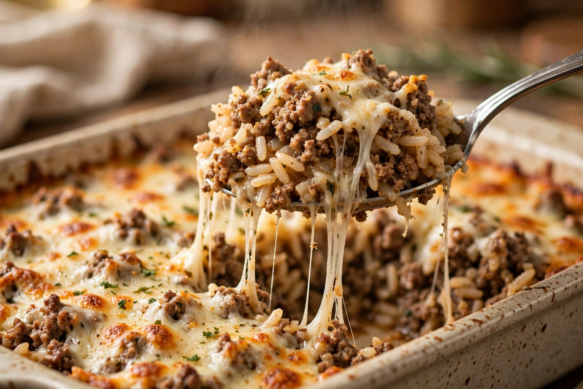 Cheesy Ground Beef and Rice Casserole