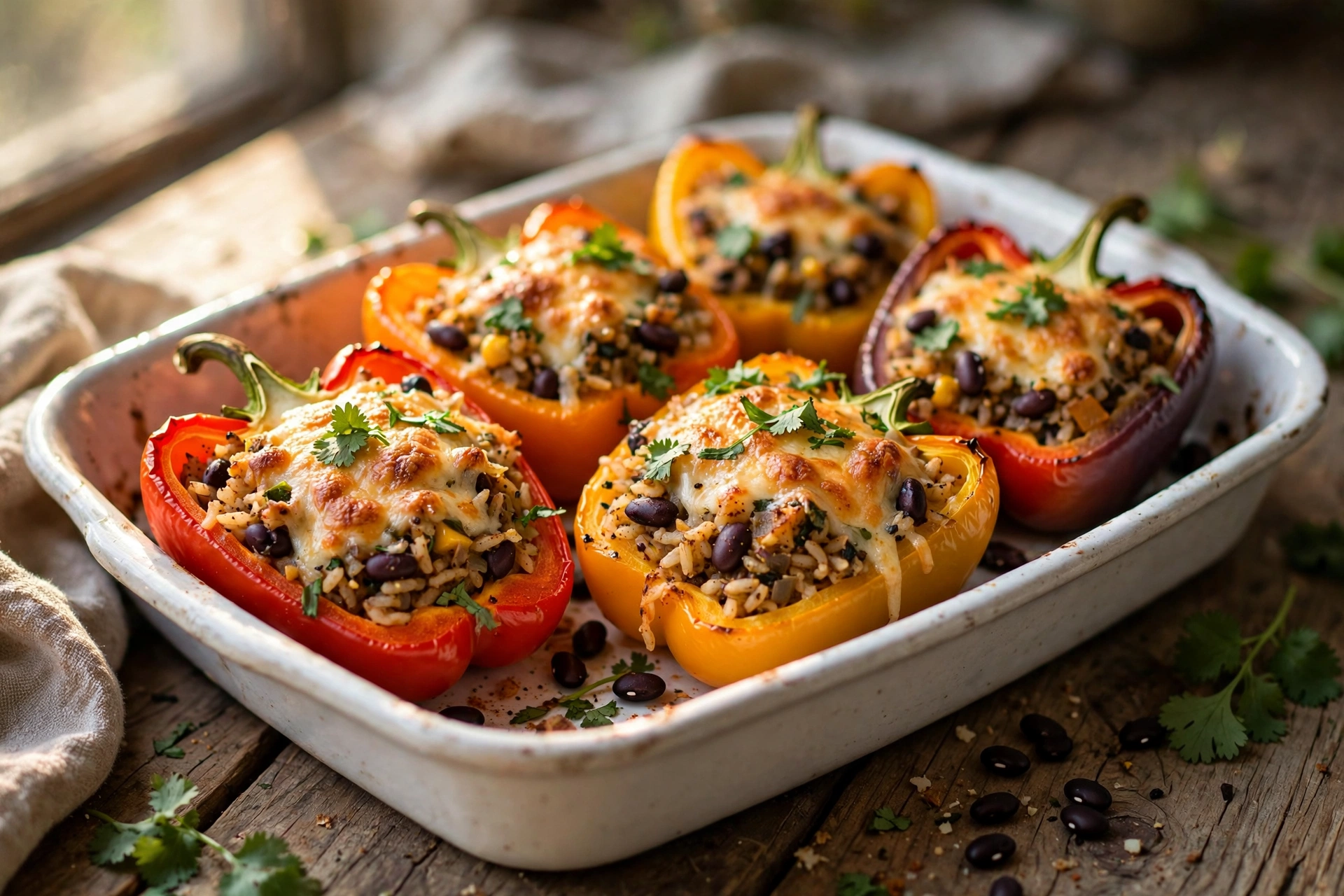 Vegetarian Stuffed Bell Peppers with Rice and Black Beans