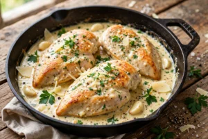 Creamy garlic parmesan chicken skillet with rich sauce