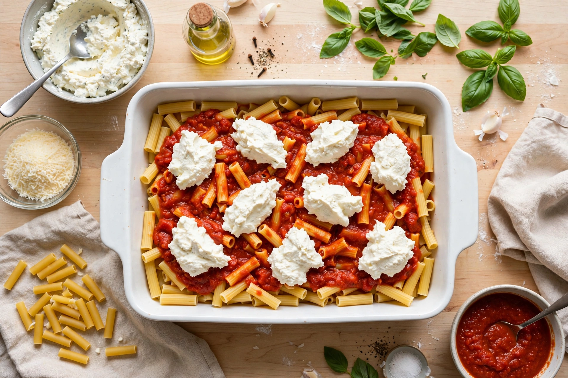 Baked ziti with bubbly cheese topping