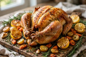 Juicy lemon herb roast chicken with crispy golden skin