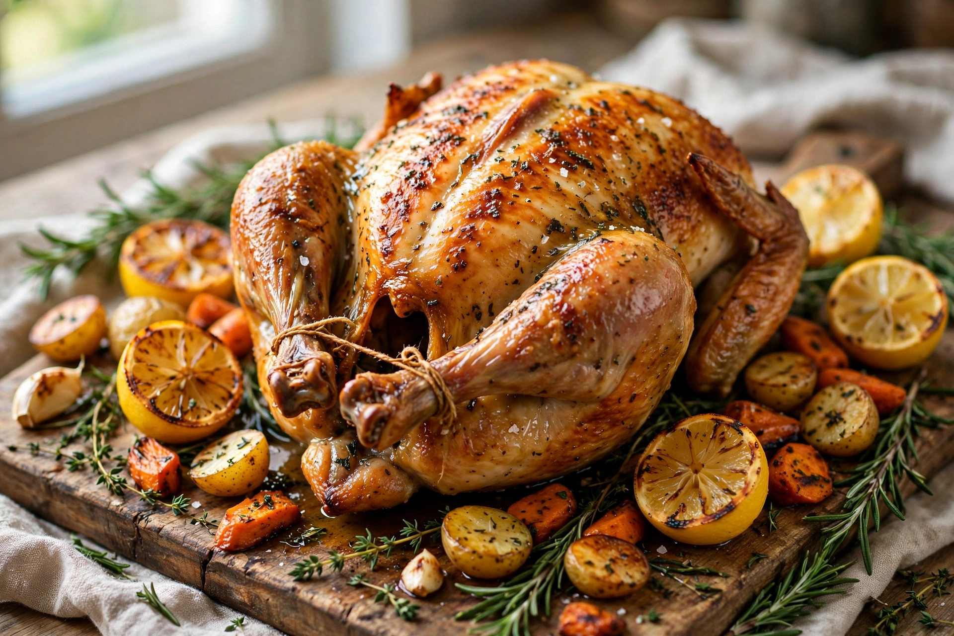 Juicy lemon herb roast chicken with crispy golden skin